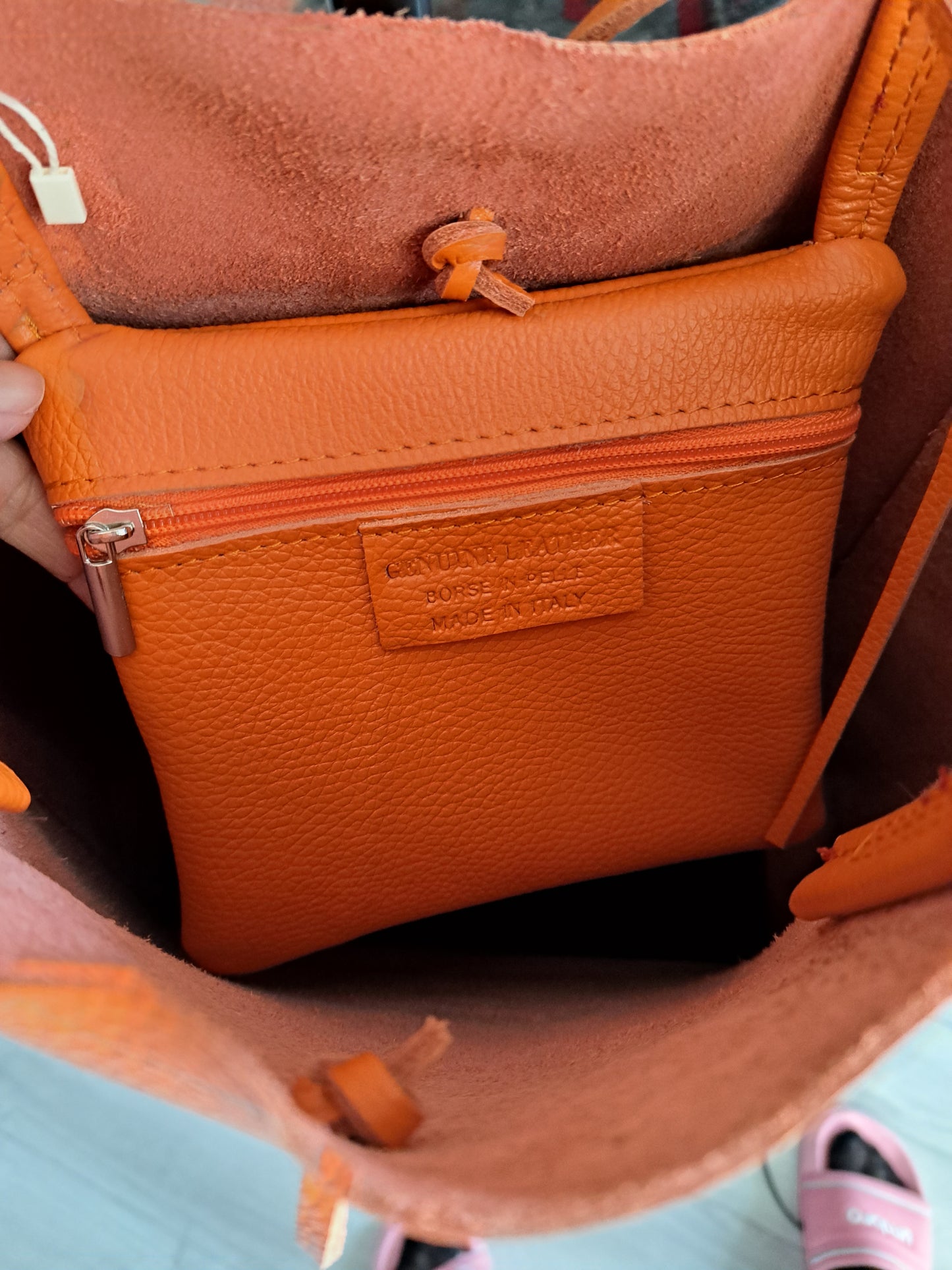 Lederen Mia Classic Grain Tas Oranje