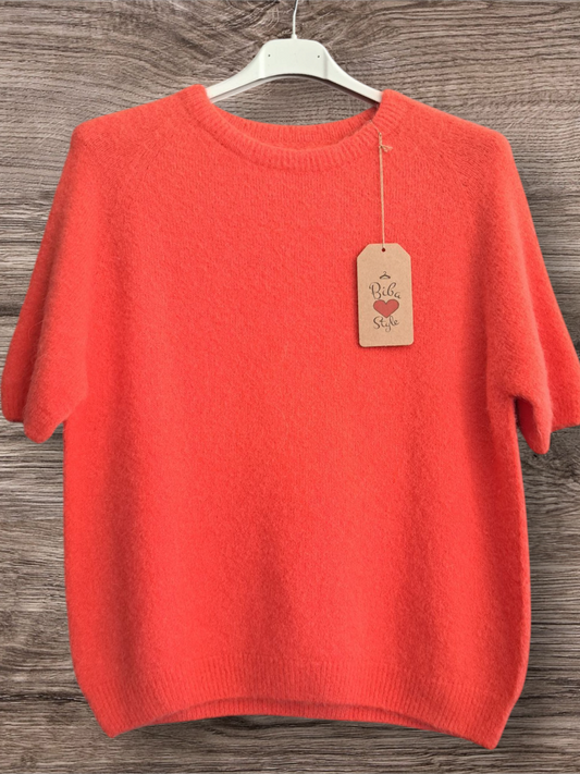 Alpaca Trui korte mouw Coral