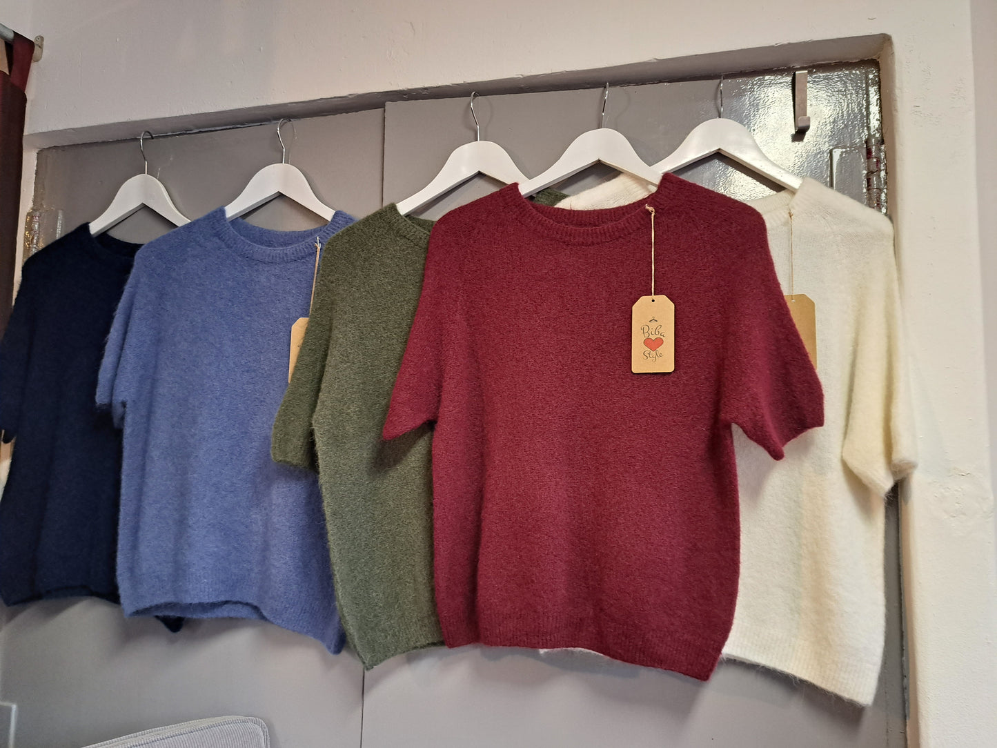 Alpaca Trui korte mouw Bordo