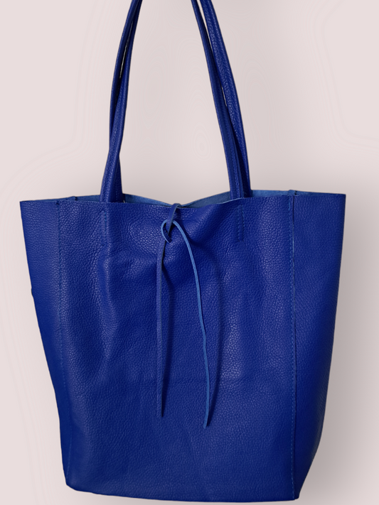 Lederen Shopper Tas Mia Classic Grain Cobalt