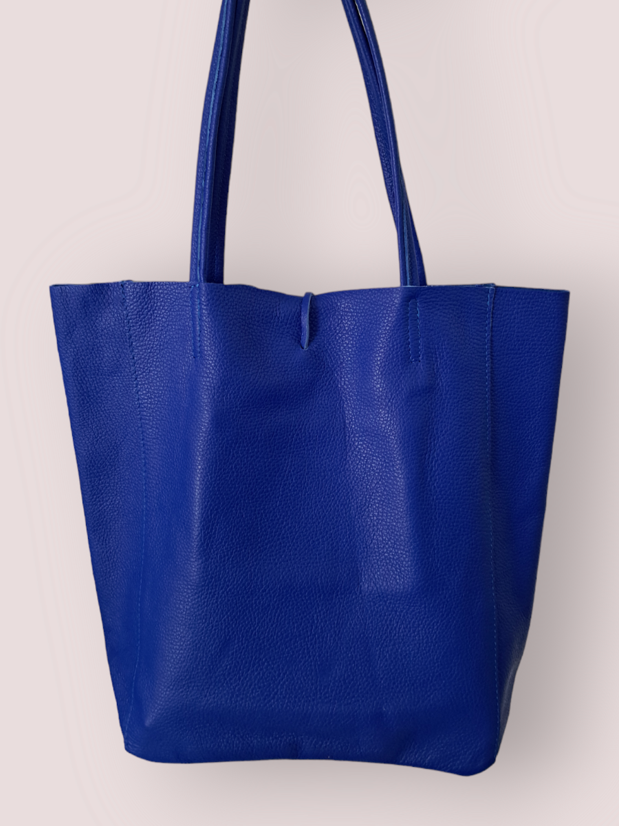 Lederen Shopper Tas Mia Classic Grain Cobalt