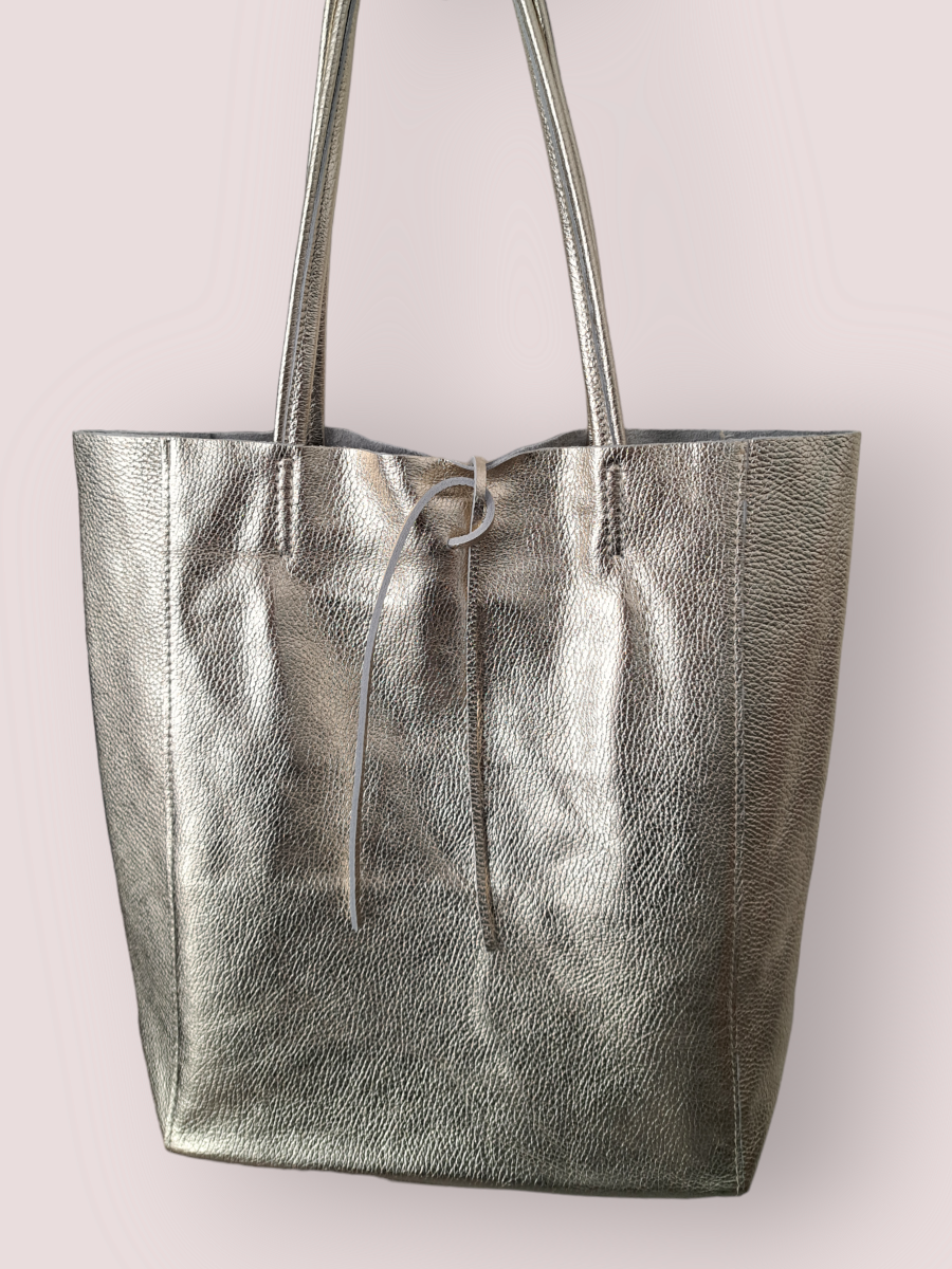 Lederen Shopper Mia Classic Grain Tas Goud