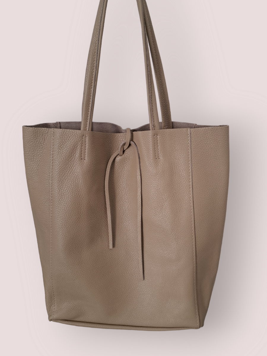 Lederen Shopper Mia Classic Grain Tas Taupe