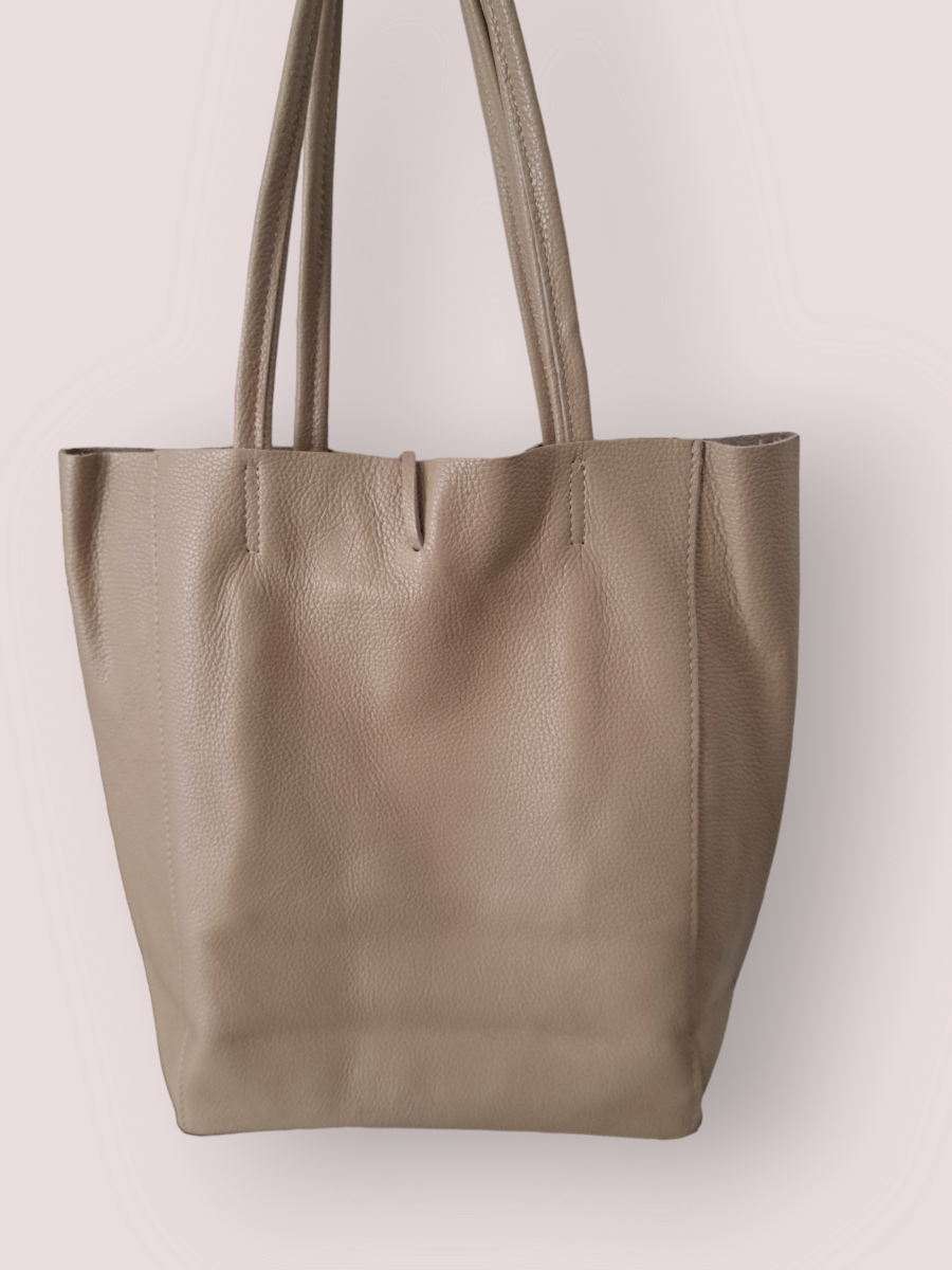 Lederen Shopper Mia Classic Grain Tas Taupe