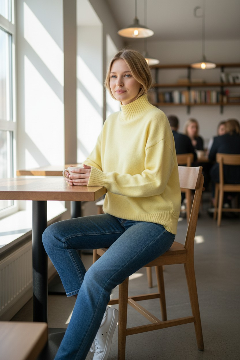 Viscose Trui Turtleneck Yellow