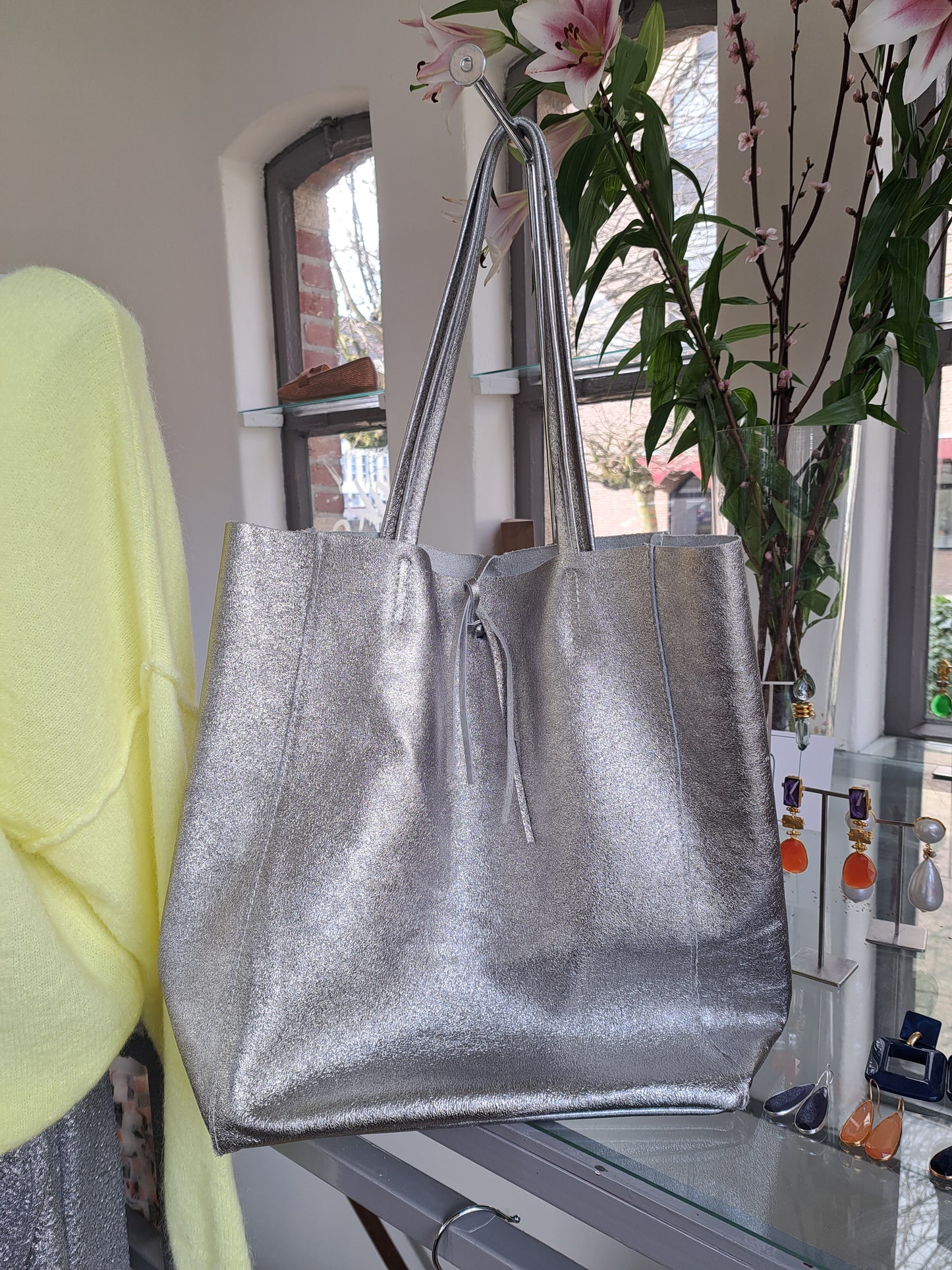 Lederen Shopper Mia Classic Grain Tas Goud