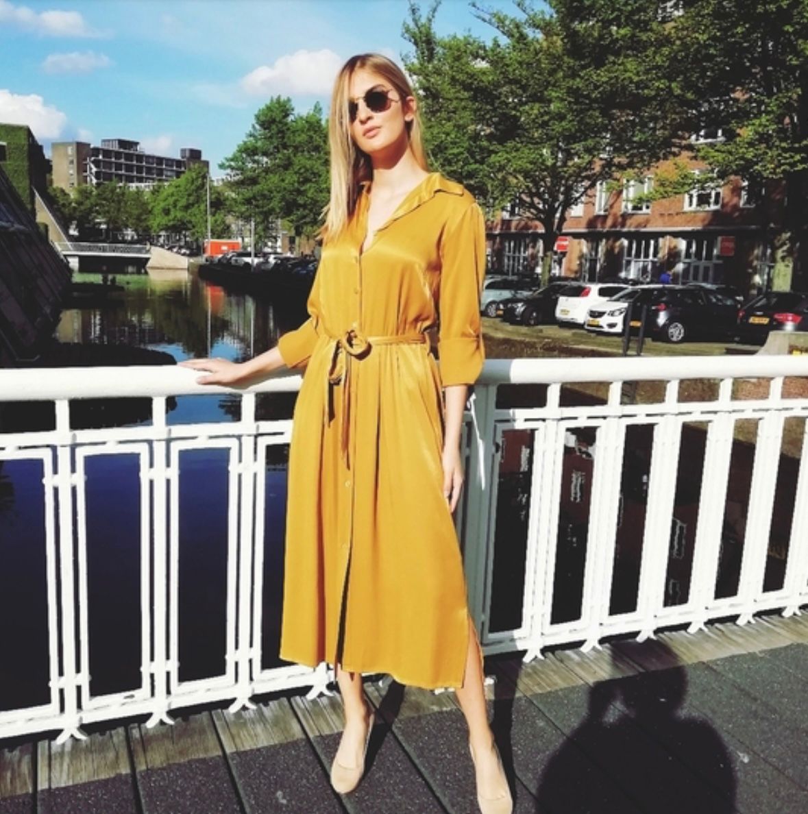 Transfer Satin Midi Jurk Mustard