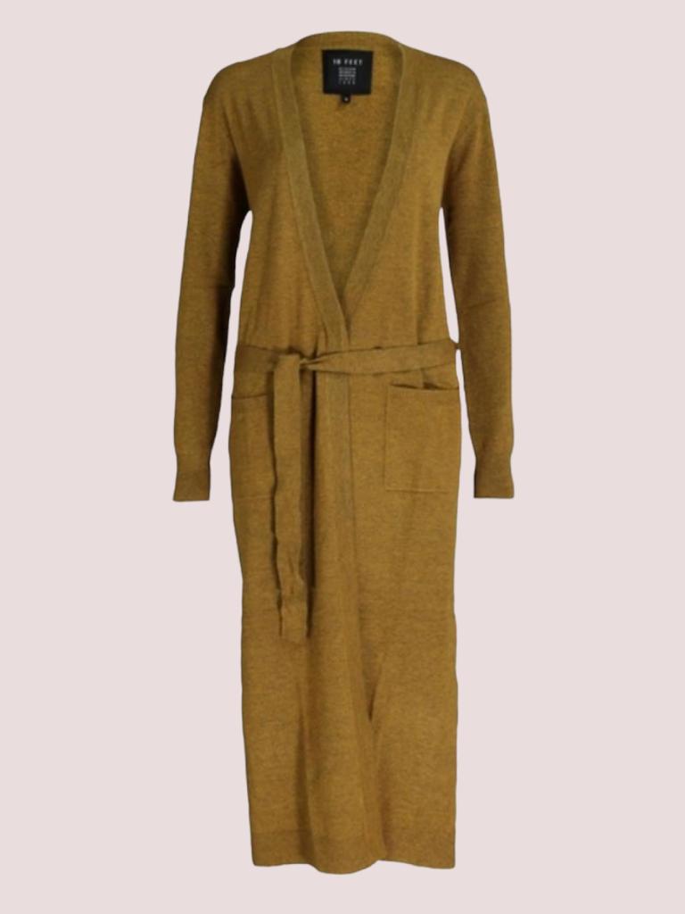 10 Feet Lange Gebreide Cardigan Mosterd