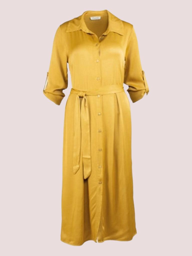 Transfer Satin Midi Jurk Mustard