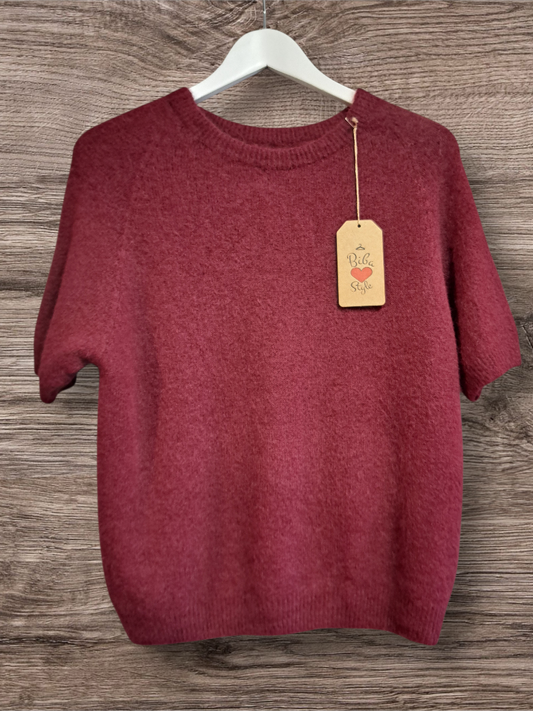 Alpaca Trui korte mouw Bordo