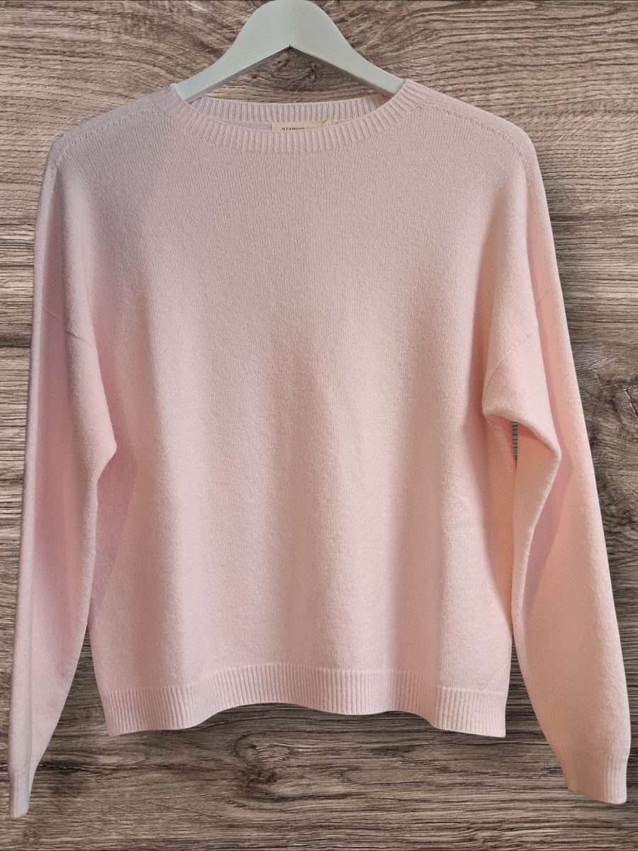 CLEMENTI light pink viscose blend crew neck sweater with ribbed cuffs and hem