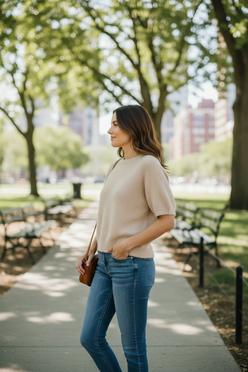 Alpaca Trui korte mouw Beige