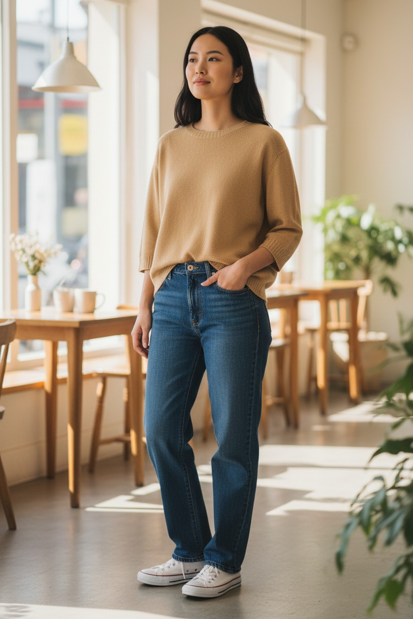 Alexandre Laurent Viscose Trui 3/4 mouw Camel 8950