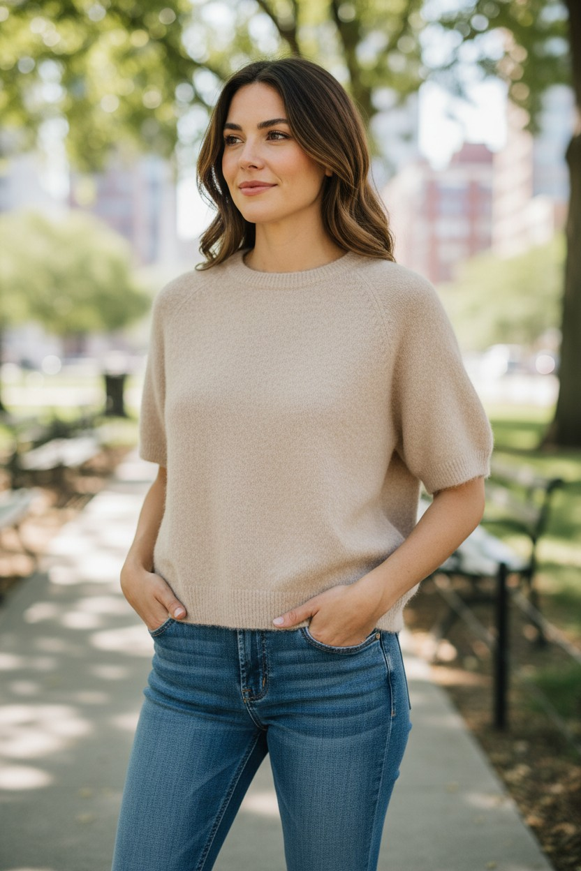 Alpaca Trui korte mouw Beige