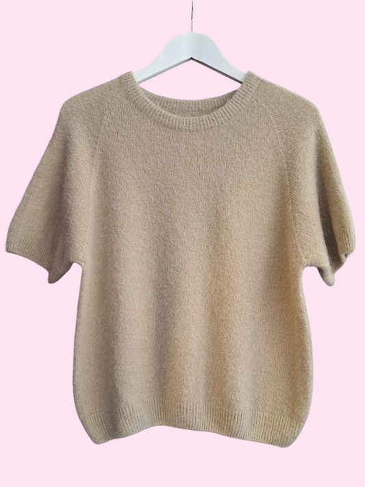 Alpaca Trui korte mouw Beige